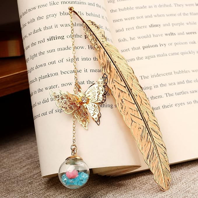 Teacher Appreciation Gifts for Women - Metal Feather Bookmark with 3D Butterfly Charm – Mother’s Day Gifts for Mom, Thank You Gifts, Book Lover Gift Under 10 Dollars, Gift Box Included