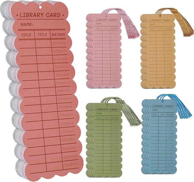 50 PCS Reading List Bookmarks Book Tracker with 50 Bookmark Tassels, 3 x 8 Inch Morandi Library Card Reading Log Bookmark for Teachers Women Book Lovers (Morandi)