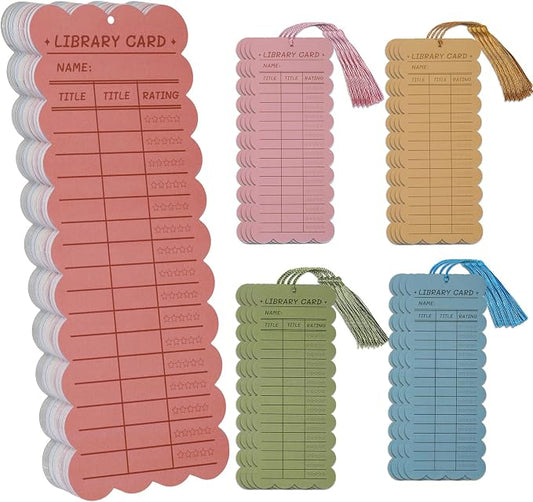50 PCS Reading List Bookmarks Book Tracker with 50 Bookmark Tassels, 3 x 8 Inch Morandi Library Card Reading Log Bookmark for Teachers Women Book Lovers (Morandi)