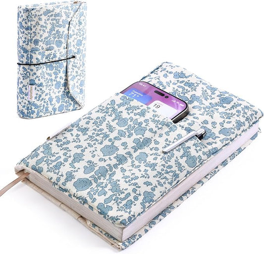 Aplufine Adjustable Fabric Book Cover with Elastic Band, Washable Reusable Book Sleeve for Hardcover Books, Textbooks, Novels & Journals, Book Protector with Pocket & Bookmark,Book Gift