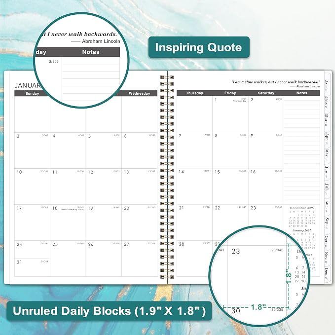 2027-2028 Monthly Planner - Jan. 2027 to Dec. 2028, 9" x 11", Spiral Bound With Tabs, 2 Year Monthly Planner 2027-2028 with Back Pocket, Cardboard Cover