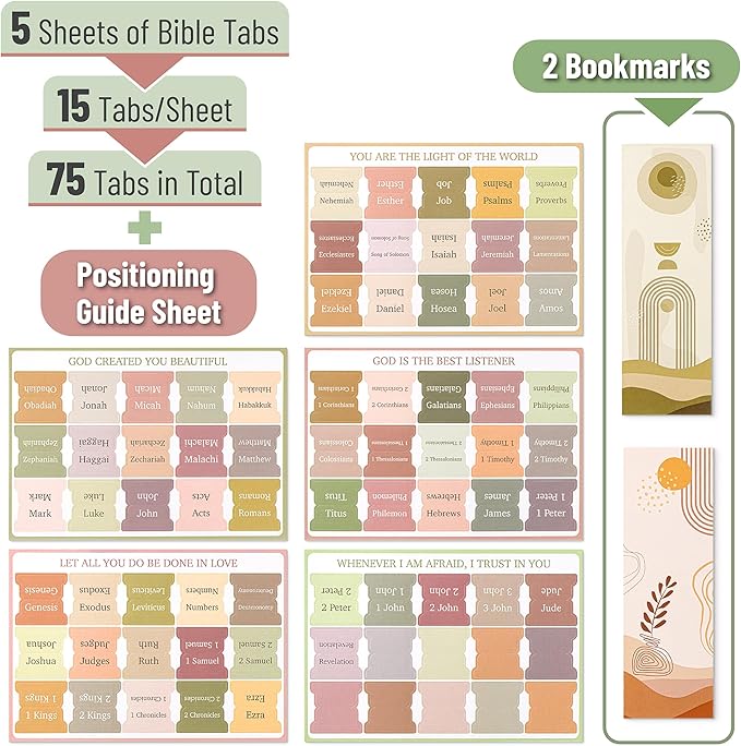 Mr. Pen- Bible Tabs, 75 Tabs, 2 Bookmarks, Boho Style, Laminated Bible Tabs for Women and Men, Tabs for Study Bible, Large Print Bible Index Tabs