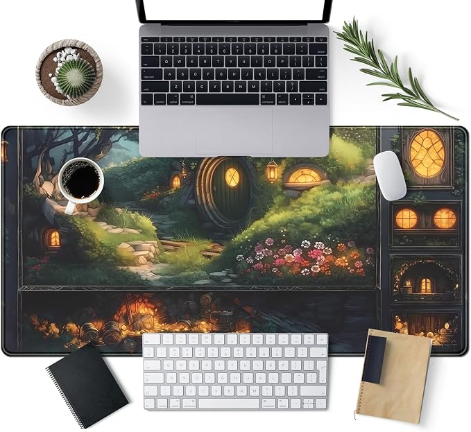 Cute Anime Large Gaming Mouse Pad Green Middle Earth Desk Mat Playmat Extended Mousepad XXL Desk Pad Computer Laptop Keyboard Pad Long Big Mouse Mat Office Decor Accessories 31.5x15.7 in