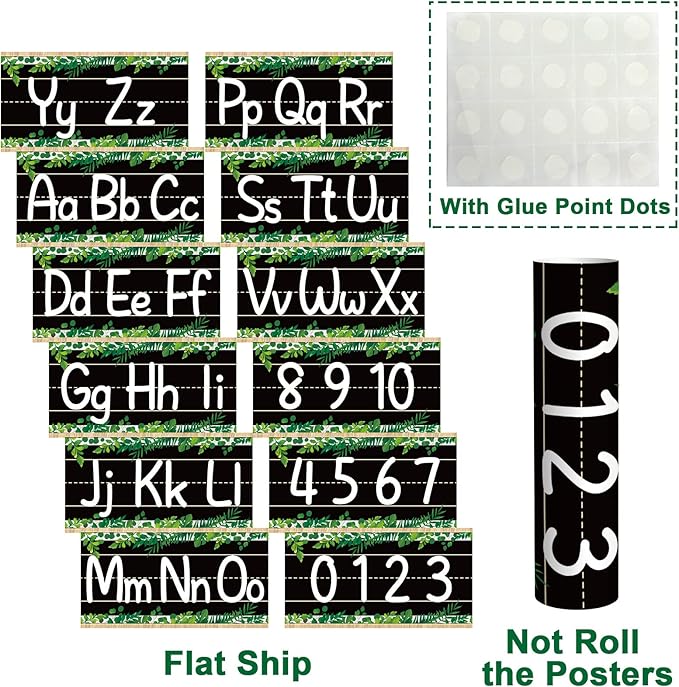 12 Pieces Alphabet Bulletin Board Strips Set Alphabet Line ABC Boho Banner & Number Border Posters for Preschool Kindergarten Classroom Playroom Bedroom (Simply Boho)