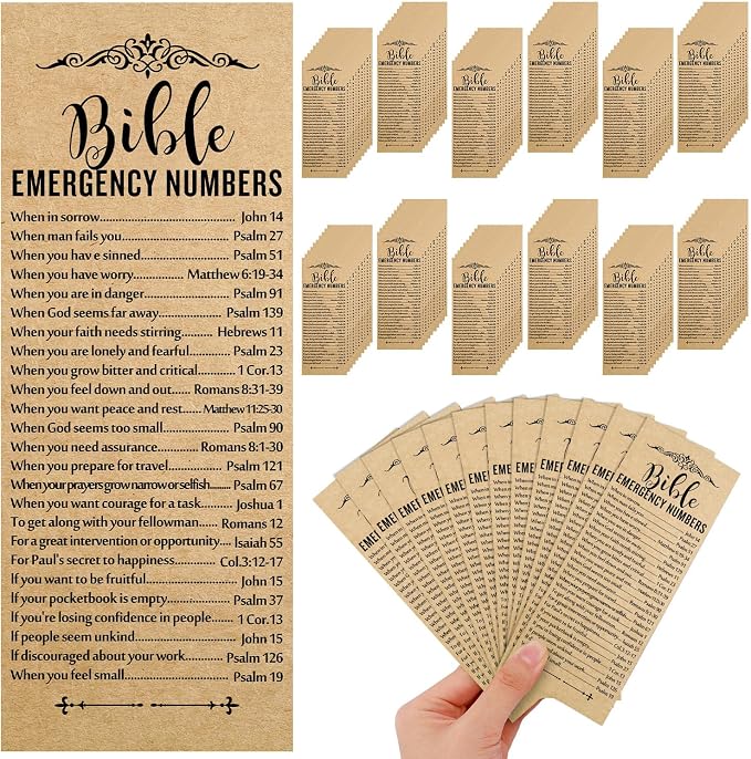 120 Pcs Bible Emergency Numbers Bookmark, Christian Bookmarks, Religious Bible Verse Bookmark, Christian Gifts for Church Supplies, Giveaways for Church Welcome Gifts Sunday (Brown)