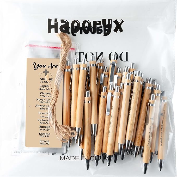 Haooryx Christian Bible Pen Bookmark - 30-Piece Christian Bible Verse Bamboo Inspirational Pens Bookmark Set You are Amazing Scripture Biblical Bookmark Church Multi-Item Party Favor Packs Gifts Bulk