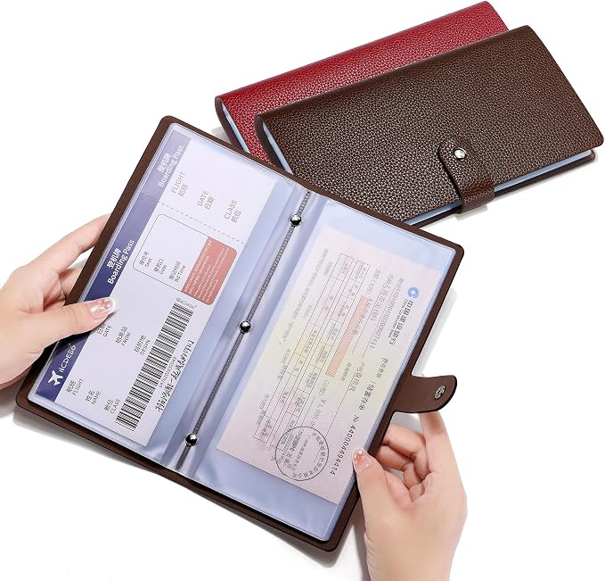 Leather Receipt Organizer,Coupon Organizer with 40 Pockets, Multi-Purpose Receipt Holder Organizer, Wallet Style Coupon Holder Prevent Loss or Damage of Receipts and Coupons (Darkbrown)
