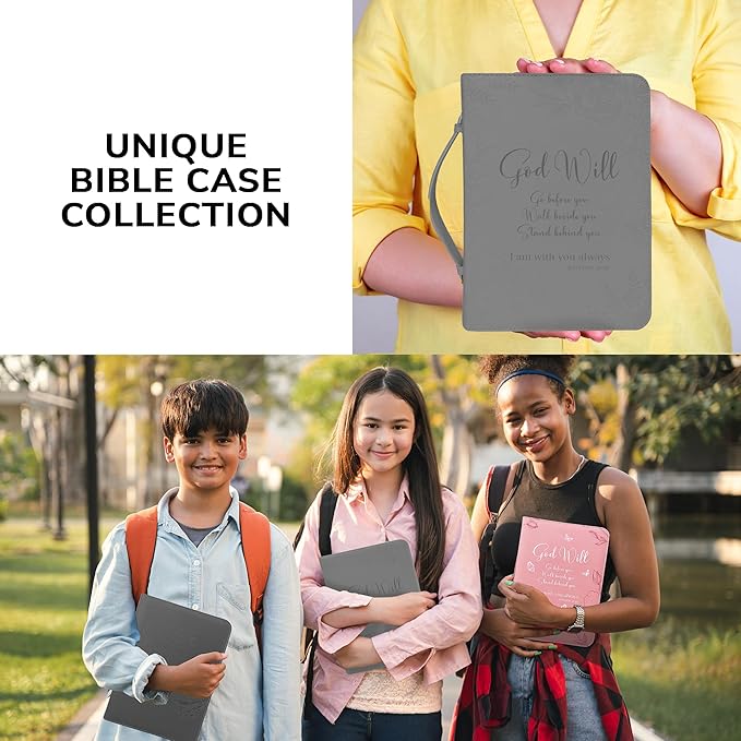 DEHITE Bible Cases for Woman — Leather Bible Covers for Women — Carrying Bag for Woman — Pen Slots — Zippered Pocket — Premium Faux Leather Holder — Christian Floral Accessories