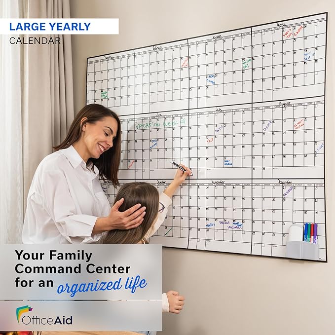 Yearly Large Dry Erase Calendar Wall Planner, 36x48, 12 Month Undated Reusable Laminated Wall Calendar, Blank Erasable Task Organizer with Notes for Office, Classroom & Home