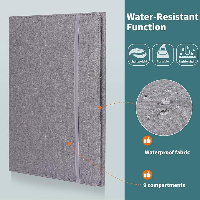 Trifold Planner Cover for Rocketbook Smart Notebook | Fits Letter Size/A4/8.5x11 Inch | Waterproof Portfolio Organizer with File Storage & Accessory Protection (Gray)