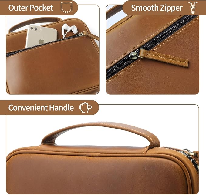 Jack&Chris Full Grain Leather Bible Covers, Church Bag Bible Protective Book Holder, Large Bible Cover for Men Women, Bible Carrying Case Folder Organizer with Handle, Christian Art Gifts, Brown