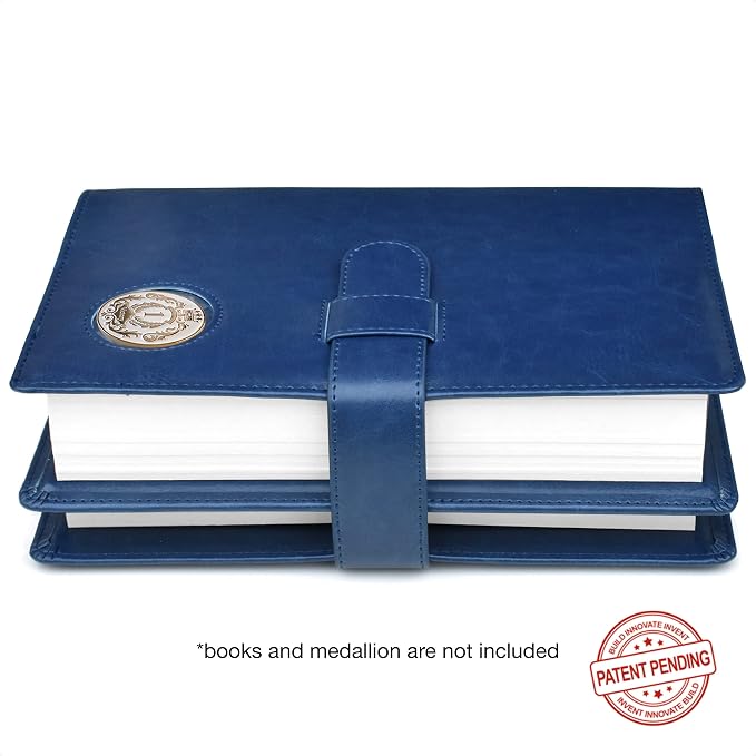 GALILEO® Double AA Big Book Cover & 12 Steps & 12 Traditions | Medallion Holder | AA Gift | Alcoholics Anonymous | PU Leather | AA Book Covers for Hardcover (Plain/Coin Pocket/Navy Blue)