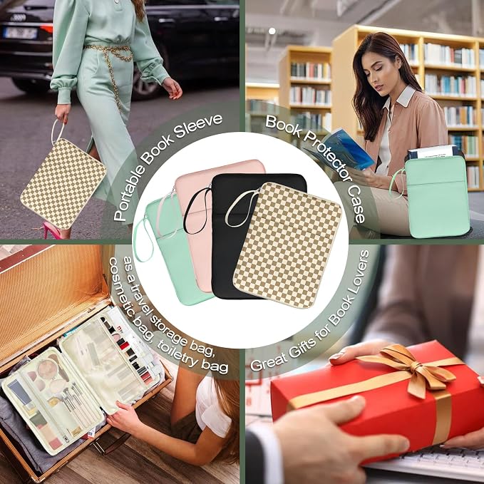 Green Book Sleeve Kindle Pouch, Book Protector Case with Zipper, PU Leather Waterproof Book Cover Bag, Portable Book Pouch for Book Lovers Gifts Paperbacks Bibles Hardcover