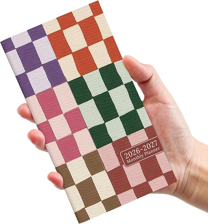 Pocket Calendar 2026-2027 for Purse, Two Year Monthly Planner Pocket Size 6.5" x 3.5", Jan 2026 - Dec 2027 Monthly Planner Small Calendar for School, Work and Home - Checkered