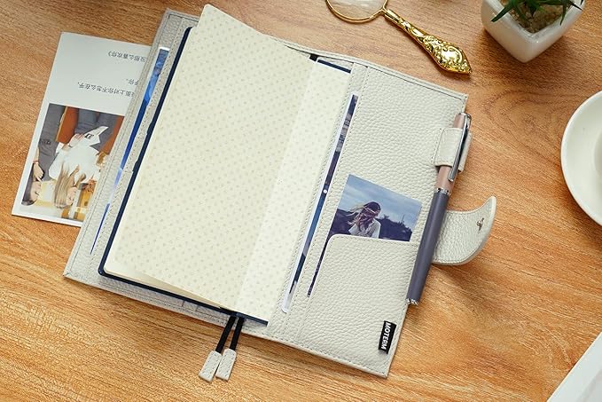 Moterm Leather Cover for Hobonichi Weeks - Fits Hobonichi Weeks/Weeks Mega, with Back Pocket (Pebbled-Cream)