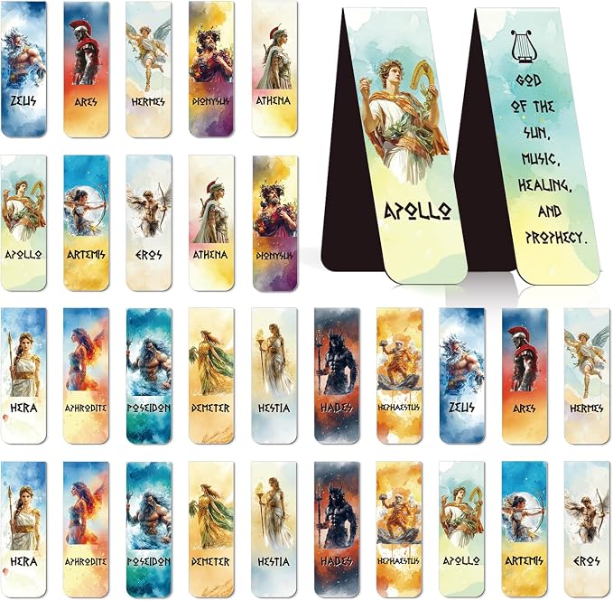 Greek Mythology Magnetic Bookmark Gift - Wxiben 30 Pcs Olympians Gods Bookmarks for Reading Ancient Greek Olympians Book Marks Page Magnets Marker Clip Gift for Book Lovers Students Teacher Bookish
