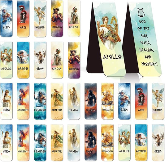 Greek Mythology Magnetic Bookmark Gift - Wxiben 30 Pcs Olympians Gods Bookmarks for Reading Ancient Greek Olympians Book Marks Page Magnets Marker Clip Gift for Book Lovers Students Teacher Bookish