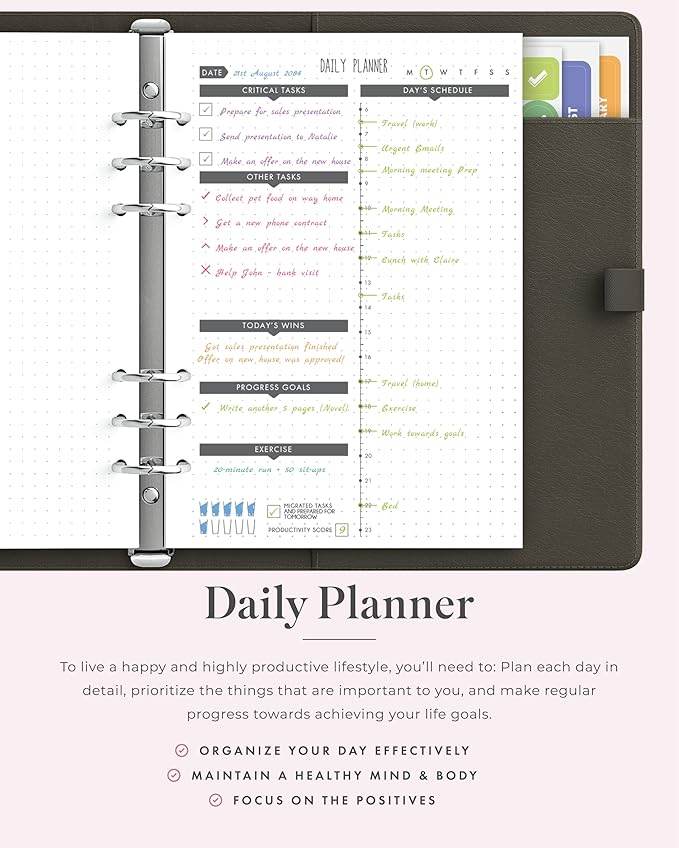 LUX PRO A5 - Daily Planner & appointment diary 2024 - Gratitude journal, wellness journal & Undated weekly planners and organisers - Desk journals for women & men - LUX Productivity (Brown - Walnut)