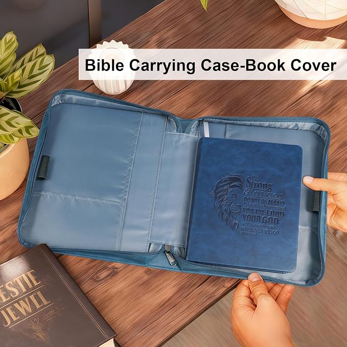 Faithful Hers Bible Covers for Men 2pcs Bible Case Set with Notebook PU Leather Church Bag Bible Study Book Case with Handle Lightweight Carrying Bags Christmas Gift