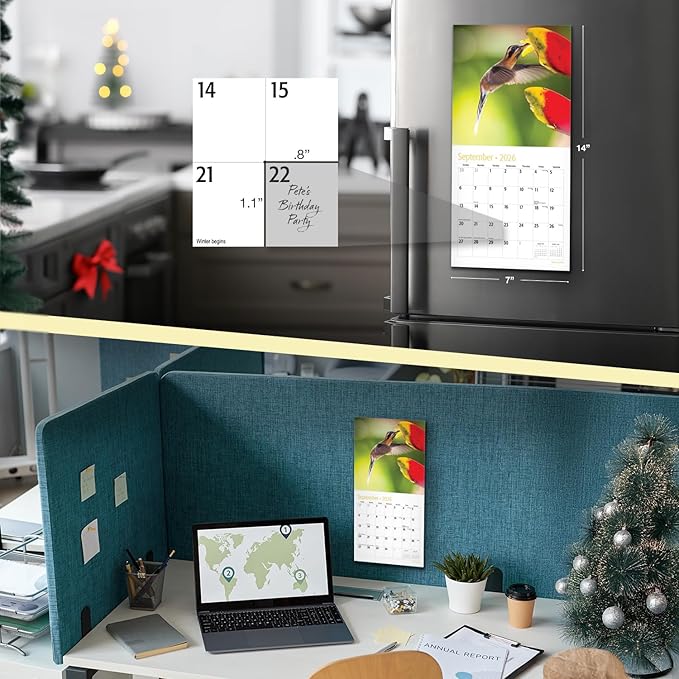 RED EMBER Hummingbirds 2026 Mini Wall Calendar 12 Month | 7" x 14" Open | Thick & Sturdy Paper | Giftable | Bird Calendar 2026
