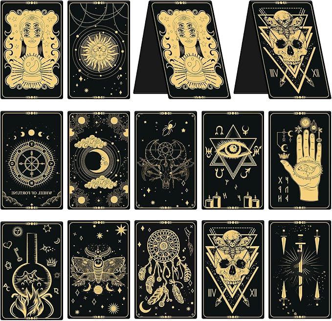48 Pieces Tarot Magnetic Bookmarks Bulk Black Metal Aesthetic Page Markers Assorted Party Supplies Journal Paper Tarot Card Bookmarks for Women School Students Teachers Friend Club Christmas Gift