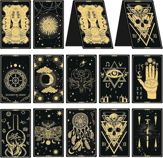 48 Pieces Tarot Magnetic Bookmarks Bulk Black Metal Aesthetic Page Markers Assorted Party Supplies Journal Paper Tarot Card Bookmarks for Women School Students Teachers Friend Club Christmas Gift