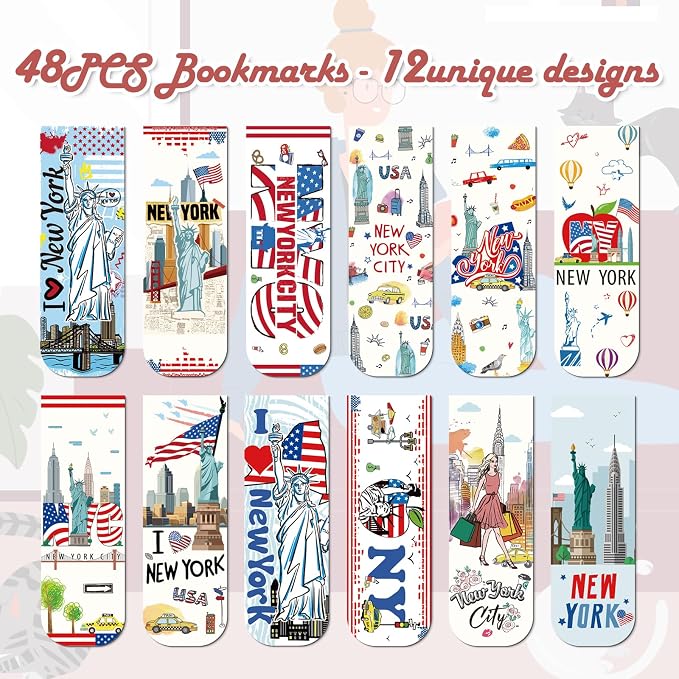 New York Magnetic Bookmark Gifts - Wxiben 48PCS City Travel Magnetic Bookmarks NYC Book Marks Magnets USA City Page Marker Clip for Women Book Lovers Traveler Students Teacher New York Souvenirs Gift