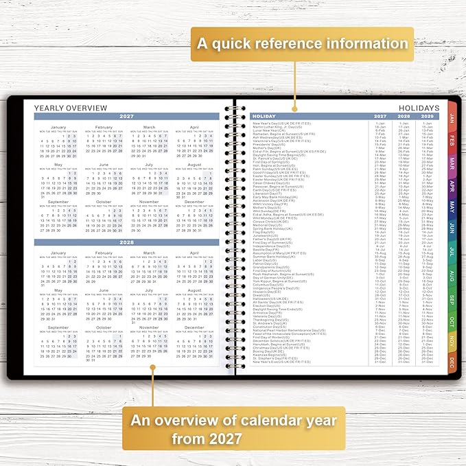2027 Appointment Book - Daily Planner 2027, JAN 2027 - DEC 2027, 9" x 11", Appointment Planner, Appointment Book with Flexible Cover, 2027 Hourly Planner with 15-Minute Interval - The Sun