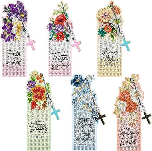 Christian Diamond Art Bookmarks Kit - DIY Diamond Painting Bookmarks with Bible Verses, Colorful Flowers Bookmark for Adults for Bible Journaling, Prayer & Worship Accessories