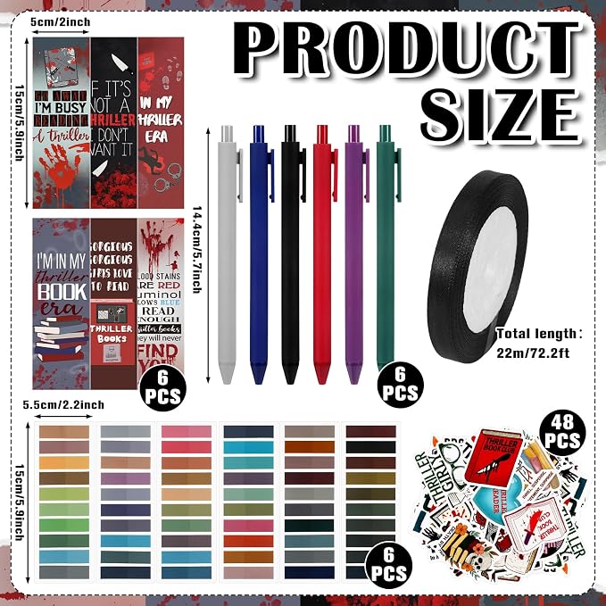 Honoson 6 Set Thriller Blind Date with a Book Gift Box Supplies Including True Crime Mystery Horror Bookmarks Stickers Tags Pens Ribbon Wrapping Papers Bookish Readers Book Club Gifts(Without Books)