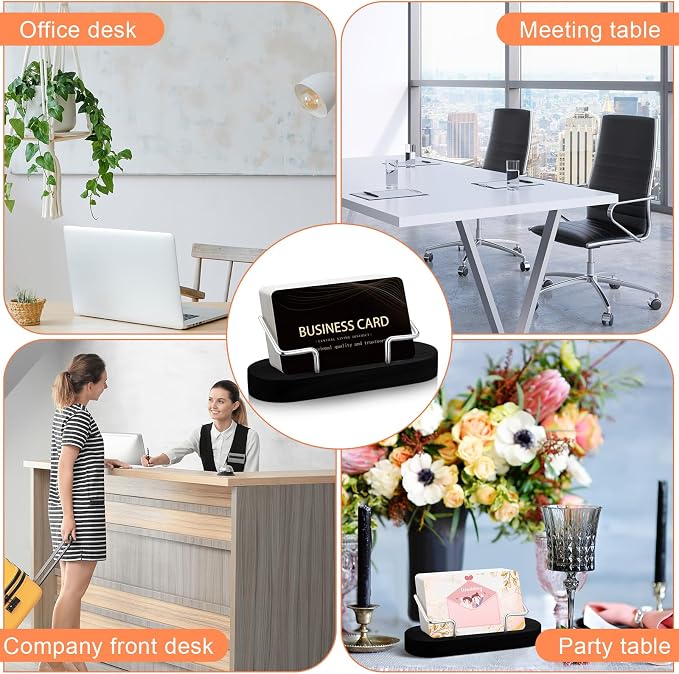 Amyhill 2 Pcs Wood Business Card Holder for Desk Wooden Business Card Display Stand Postcard Organizer for Office Home Desktop(Black)