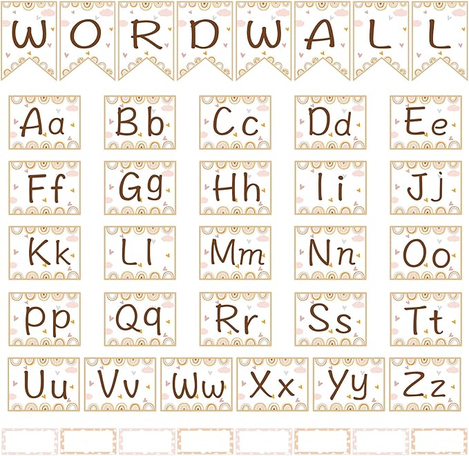 Boho Rainbow Word Wall Bulletin Board Set Alphabet Letter for Classroom ABC Poster Chart Sight Words for First Grade Pre School Kindergarten Elementary Classroom Wall Decor Supplies