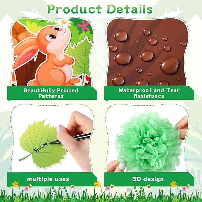 Pajean 126 Pieces Classroom Tree Bulletin Board Set Spring Tree Bulletin Board Decoration with Paper Pom Poms 3D Flowers Leaves Butterfly Cutouts for School Classroom Home Wall Chalkboard Decor