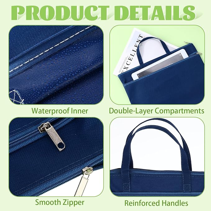 Sadnyy 24 Pcs A4 Double Pocket Document Storage Bag Waterproof Oxford Zipper File Pouch with Handle Foldable Project Bag Art Supply Organizer for School, Office, Travel, Home, 2 Colors