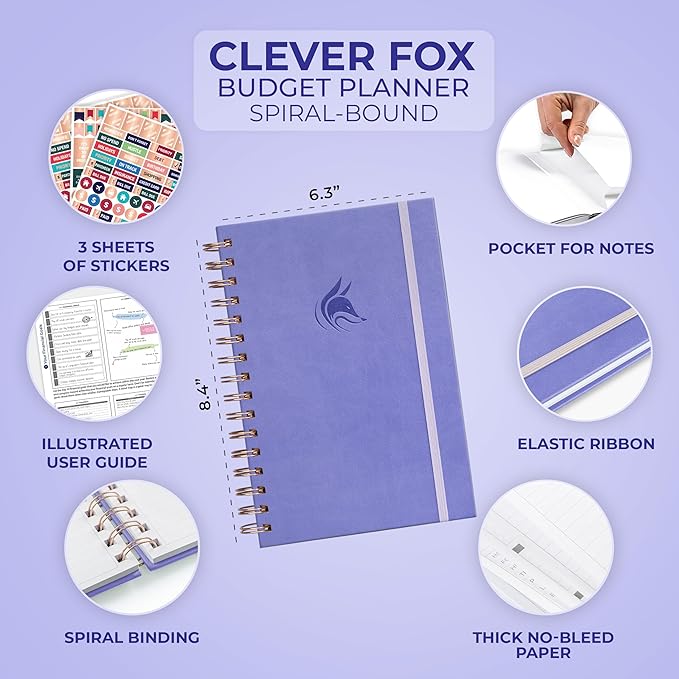 Clever Fox Budget Planner Spiral – Expense Tracker Notebook – Monthly Budgeting Organizer, Finance Logbook & Accounts Book to Control Your Money – Undated Bill Tracker, 6.3x8.4” (Lavender)