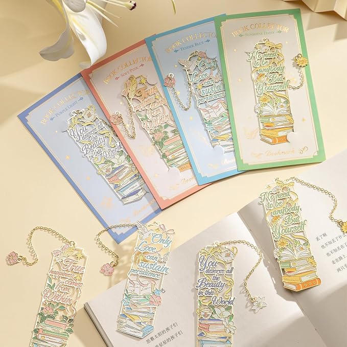 4Pcs Metal Bookmarks Cute Book Mark for Book Lovers Page Tracker Bookmark Supplies Bookmarks for Reading Women