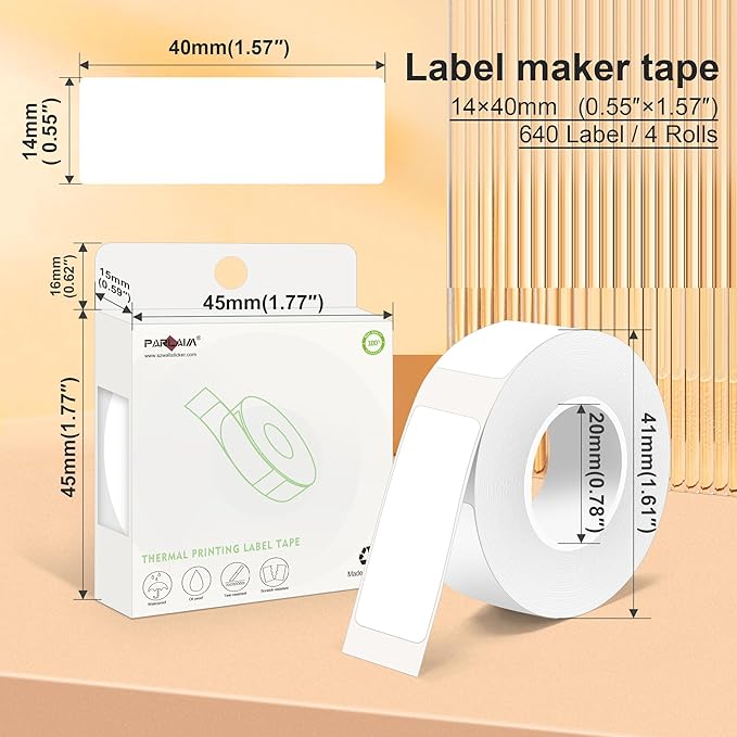 PARLAIM 14 X 40mm (0.55"x1.57") Tear-Resistant Thermal Label, 4 Rolls 640pcs OEM Label Tape Replacement Compatible with D30 Label Maker Perfect for Home/Office/School, White