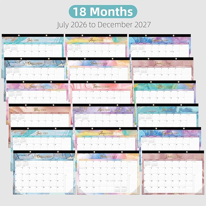 Tcamp Desk Calendar 2026-2027, Large Desktop/Wall Monthly Calendar (Jul. 2026 - Dec. 2027) 17'' x 12'', 18 Months Desk Pad Calendar for Home School Office