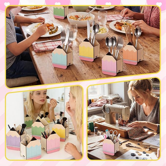 Zhehao 6pcs Pencil Shaped Pen Holders for Desk Back to School Notebook Wooden Pen Storage Organizer, Cute Desktop Pencil Cups, Stationery Pot Bulk for Back to School Teacher Classroom Office Supplies
