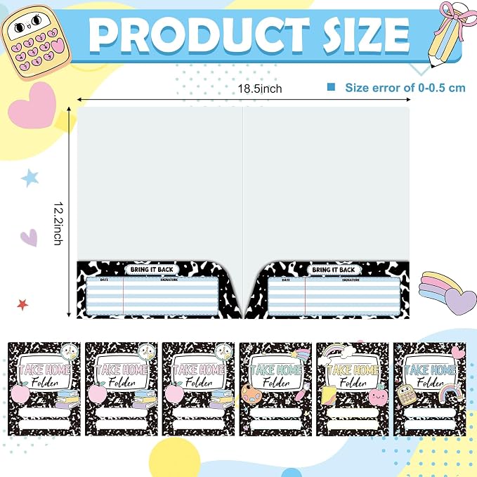 Outus 24 Pcs Pastel Composition 2 Pocket Folders Letter Size Take Home File Folders Heavy Duty Cute Office Supplies Homework File with 2 Pocket for Office, 12.2 x 9.3 Inch