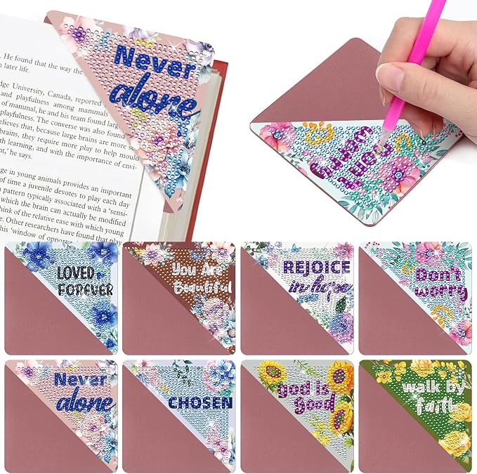 Christian Diamond Painting Bookmarks - 8 Pcs Bible Verse Triangle Diamond Art Corner Bookmarks Kits Inspirational Flower Religious DIY Bookmarks for Reading Lover Beginner Adults Crafts Kit Gift