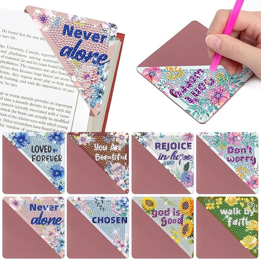 Christian Diamond Painting Bookmarks - 8 Pcs Bible Verse Triangle Diamond Art Corner Bookmarks Kits Inspirational Flower Religious DIY Bookmarks for Reading Lover Beginner Adults Crafts Kit Gift