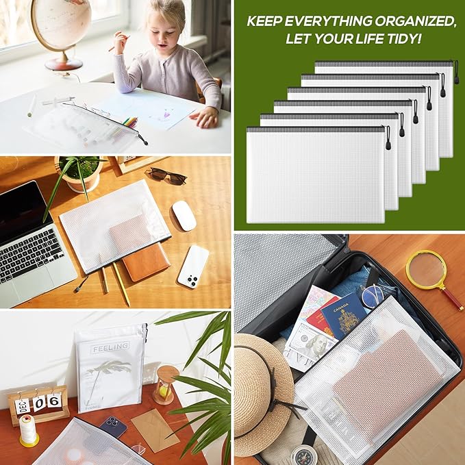 Mesh Zipper Pouch, 20PCS Waterproof Zipper Bags A4 Size Plastic Document Folders for School Supplies, Office Appliances, Home Organize and Travel Storage (Black)