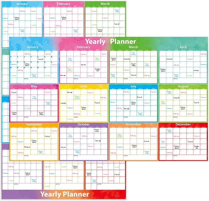 Large Wall Calendar Dry Erase,MoShining, Extra Large 59 x 37 Inch Watercolor Foldable Poster, Reusable Planner for Wall, Colorful Organizer for Office Home Classroom