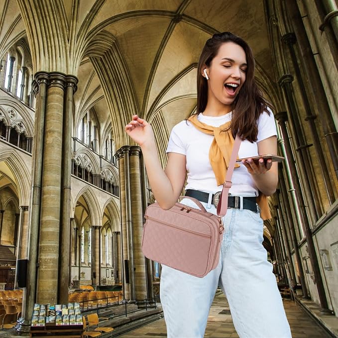 2 Compartment Bible Cover for Women,Large Bible Case with Handles Shoulder Strap,Carrying Bible Bag Scripture Case Church Bag Bible Protective with Pocket