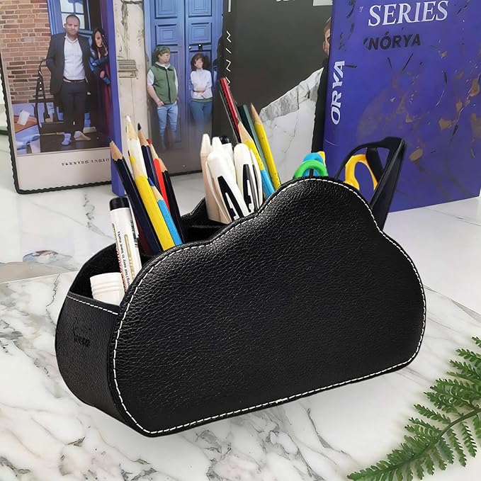 Remote Control Holder - 5 Spacious Compartments TV remote holder Caddy Leather Control Storage Tabletop Desk Organizer for Remote Controller,Office Stationery,Makeup Brush