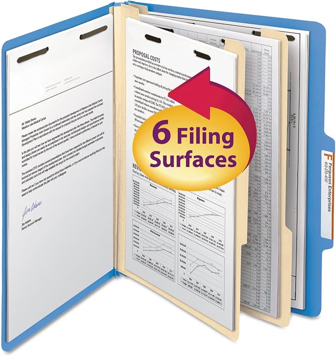 Smead Classification Folder with Prongs, 2 Dividers, 2" Fasteners, Letter Size, for Documents Organization, Durable File Organizer for Home, School or Office, Blue (14001)