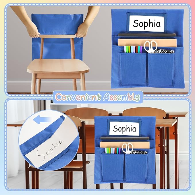gisgfim 24 Pcs Small Chair Pockets for Classroom 13 x 14 Inch Bag with Name Tag Multi Pockets Chairsback Pouch Organizer for Student Kindergarten Elementary Daycare (Light Boho)