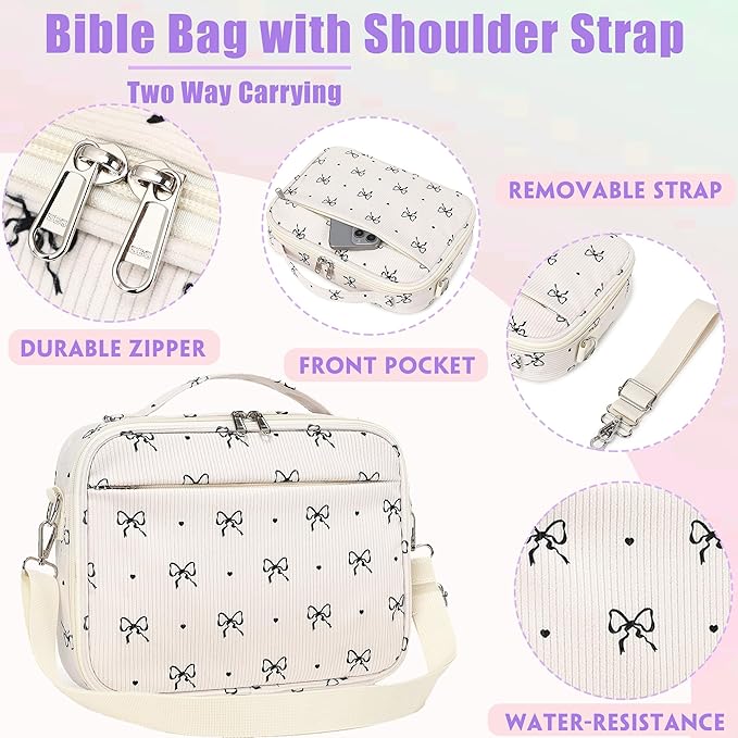 Bible Cover Case for Women Grils Bible Cover with Shoulder Strap Bible Case for Bible Study Accessories-Ideal Gift for Women and Girls,Bow Parttern