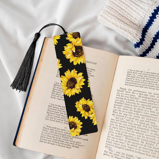 Sunflower 5pcs Wood Bookmarks with Tassel for Planner Reading Book Lovers Accessory Readers Men Women 4.6 X 1.2 Inch